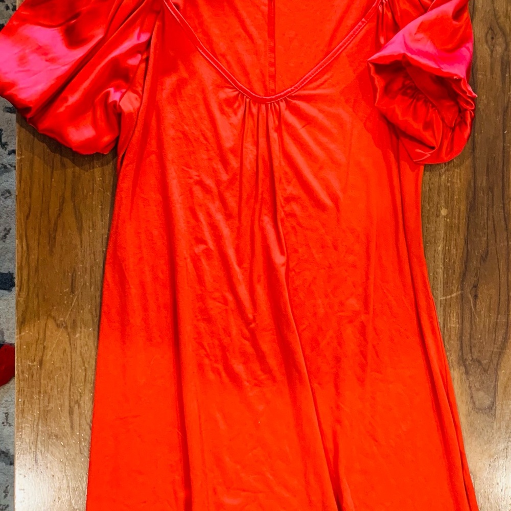 Red Bebe puff sleeve dress